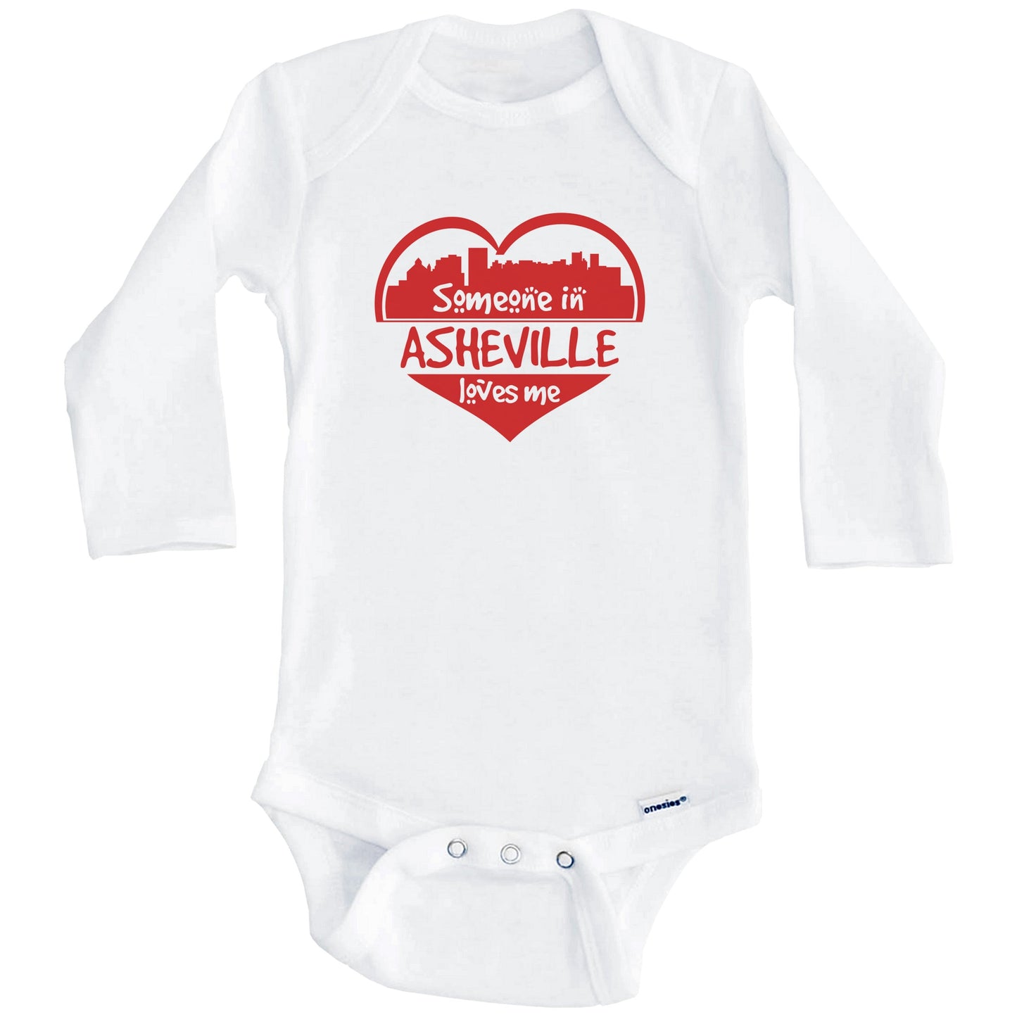 Someone in Asheville Loves Me Asheville North Carolina Skyline Heart Baby Onesie (Long Sleeves)