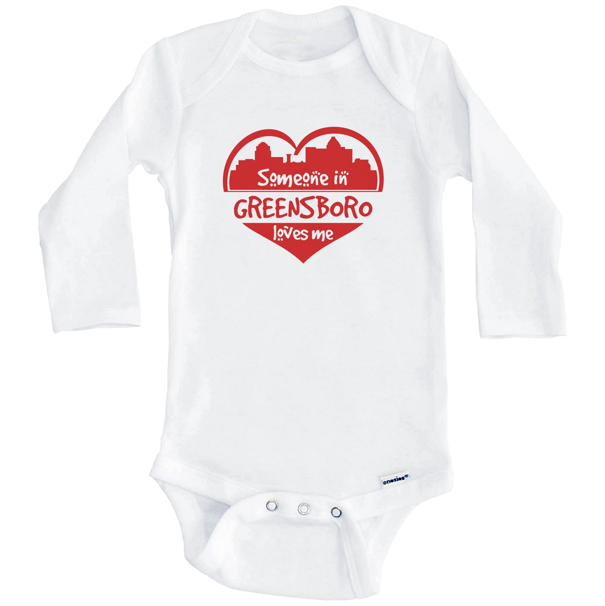 Someone in Greensboro Loves Me Greensboro North Carolina Skyline Heart Baby Onesie (Long Sleeves)