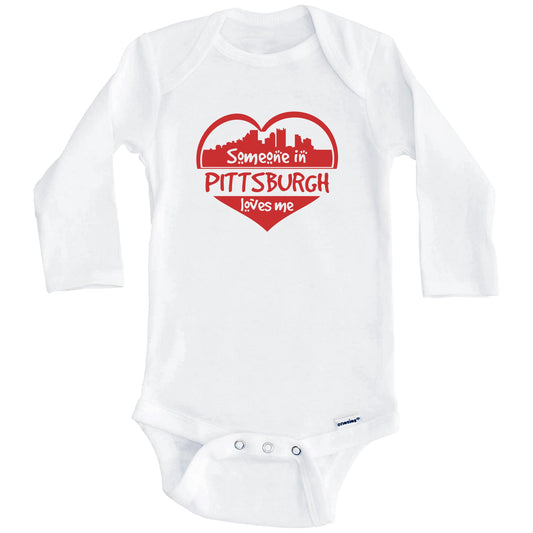 Someone in Pittsburgh Loves Me Pittsburgh Pennsylvania Skyline Heart Baby Onesie (Long Sleeves)