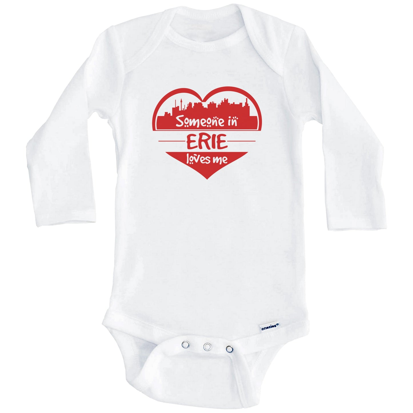 Someone in Erie Loves Me Erie Pennsylvania Skyline Heart Baby Onesie (Long Sleeves)
