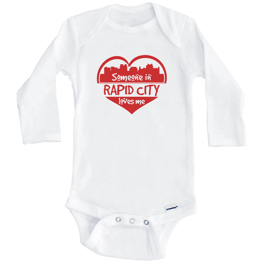 Someone in Rapid City Loves Me Rapid City South Dakota Skyline Heart Baby Onesie (Long Sleeves)