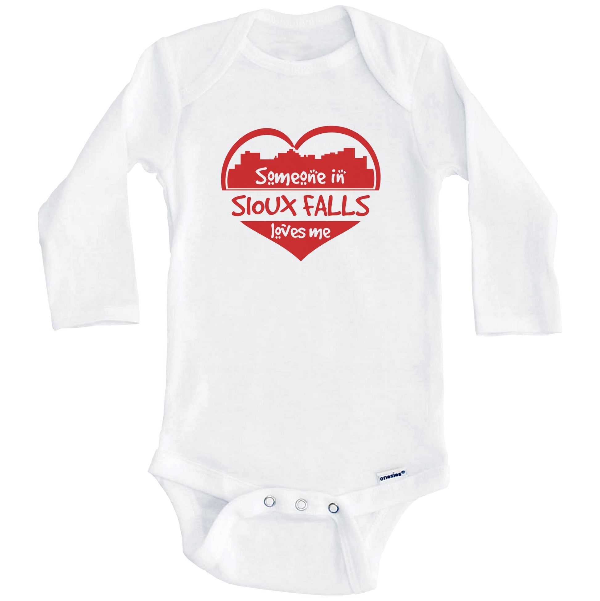 Someone in Sioux Falls Loves Me Sioux Falls South Dakota Skyline Heart Baby Onesie (Long Sleeves)