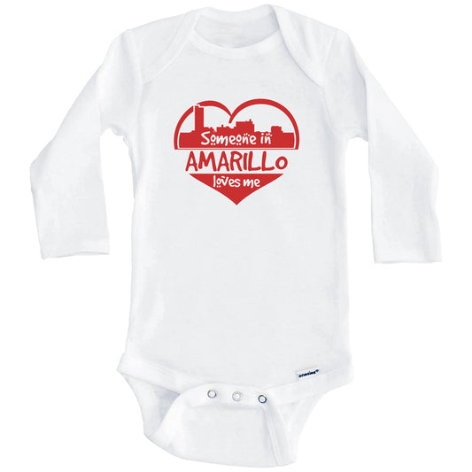 Someone in Amarillo Loves Me Amarillo Texas Skyline Heart Baby Onesie (Long Sleeves)
