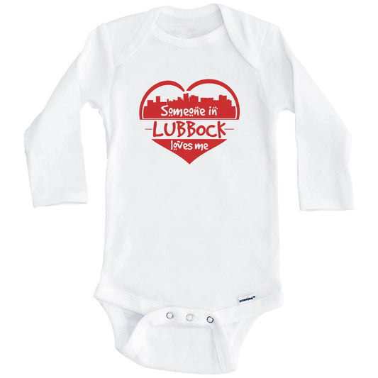 Someone in Lubbock Loves Me Lubbock Texas Skyline Heart Baby Onesie (Long Sleeves)