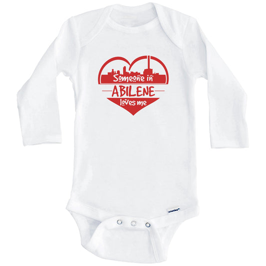 Someone in Abilene Loves Me Abilene Texas Skyline Heart Baby Onesie (Long Sleeves)