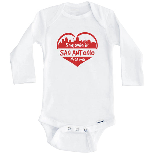 Someone in San Antonio Loves Me San Antonio Texas Skyline Heart Baby Onesie (Long Sleeves)