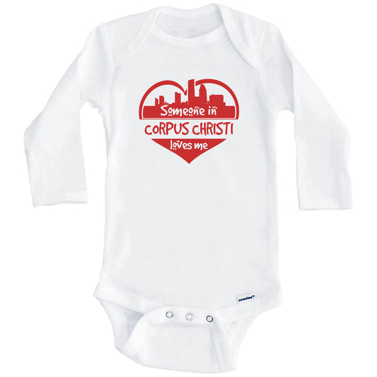 Someone in Corpus Christi Loves Me Corpus Christi Texas Skyline Heart Baby Onesie (Long Sleeves)