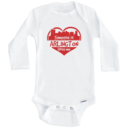 Someone in Arlington Loves Me Arlington Texas Skyline Heart Baby Onesie (Long Sleeves)