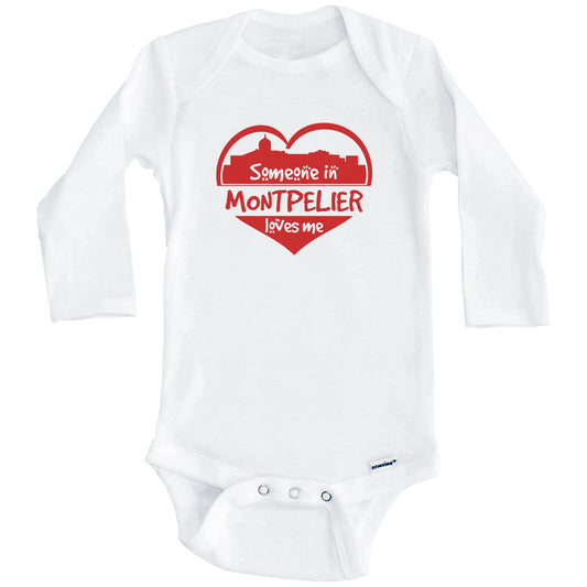 Someone in Montpelier Loves Me Montpelier Vermont Skyline Heart Baby Onesie (Long Sleeves)