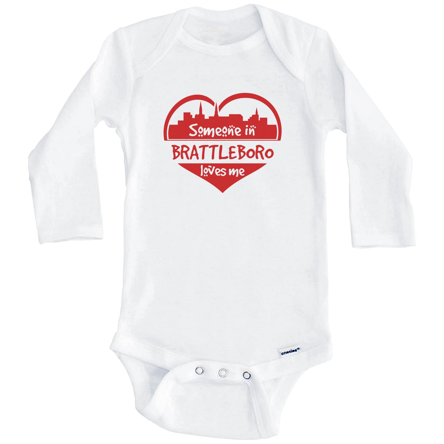 Someone in Brattleboro Loves Me Brattleboro Vermont Skyline Heart Baby Onesie (Long Sleeves)