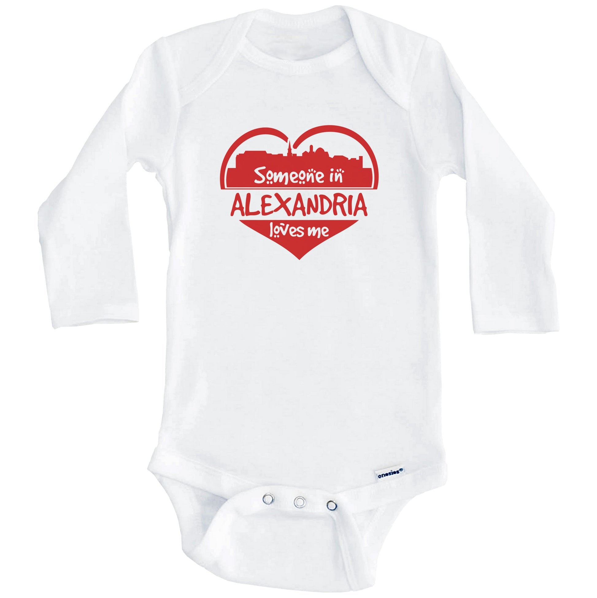 Someone in Alexandria Loves Me Alexandria Virginia Skyline Heart Baby Onesie (Long Sleeves)