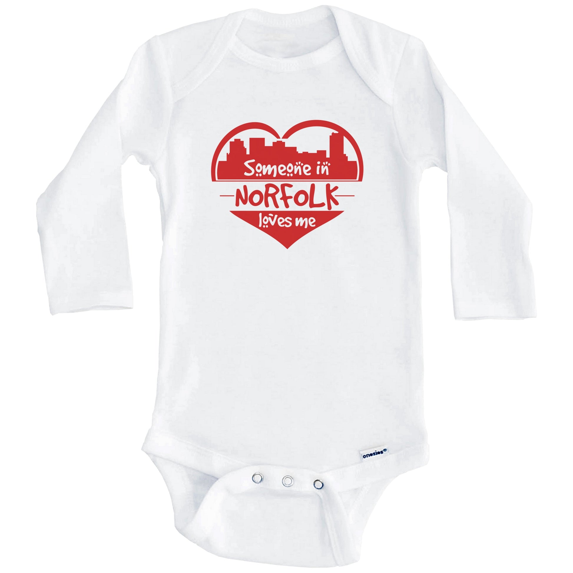 Someone in Norfolk Loves Me Norfolk Virginia Skyline Heart Baby Onesie (Long Sleeves)