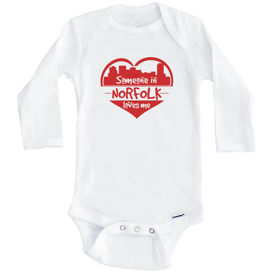 Someone in Norfolk Loves Me Norfolk Virginia Skyline Heart Baby Onesie (Long Sleeves)