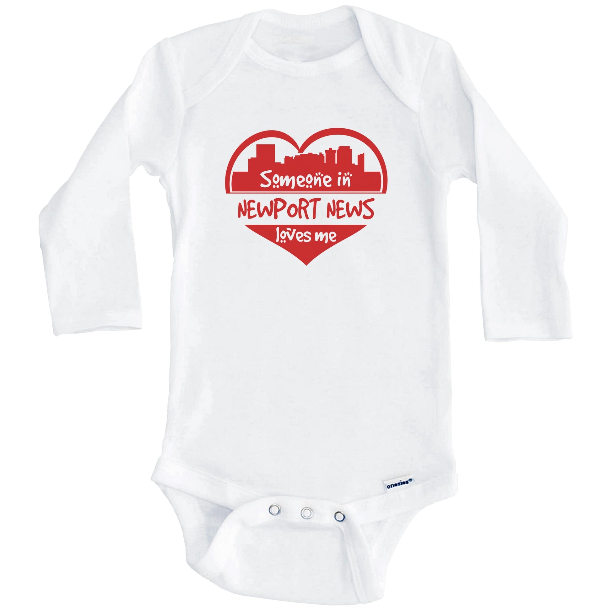 Someone in Newport News Loves Me Newport News Virginia Skyline Heart Baby Onesie (Long Sleeves)