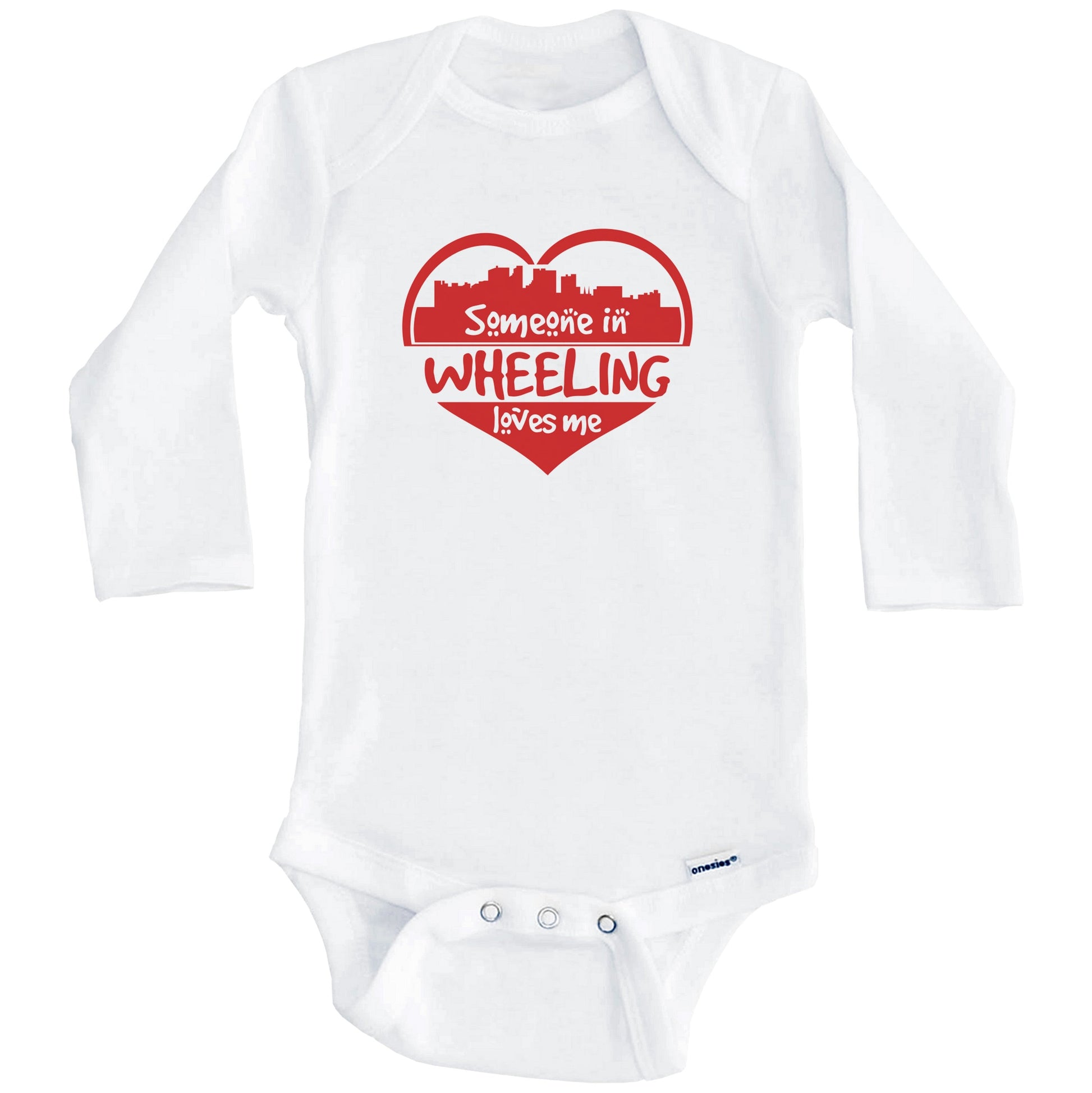 Someone in Wheeling Loves Me Wheeling West Virginia Skyline Heart Baby Onesie (Long Sleeves)