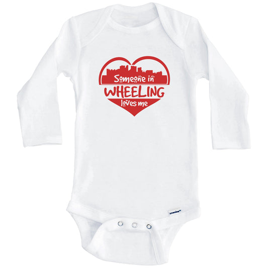 Someone in Wheeling Loves Me Wheeling West Virginia Skyline Heart Baby Onesie (Long Sleeves)