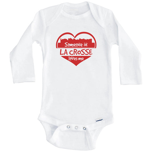 Someone in La Crosse Loves Me La Crosse Wisconsin Skyline Heart Baby Onesie (Long Sleeves)