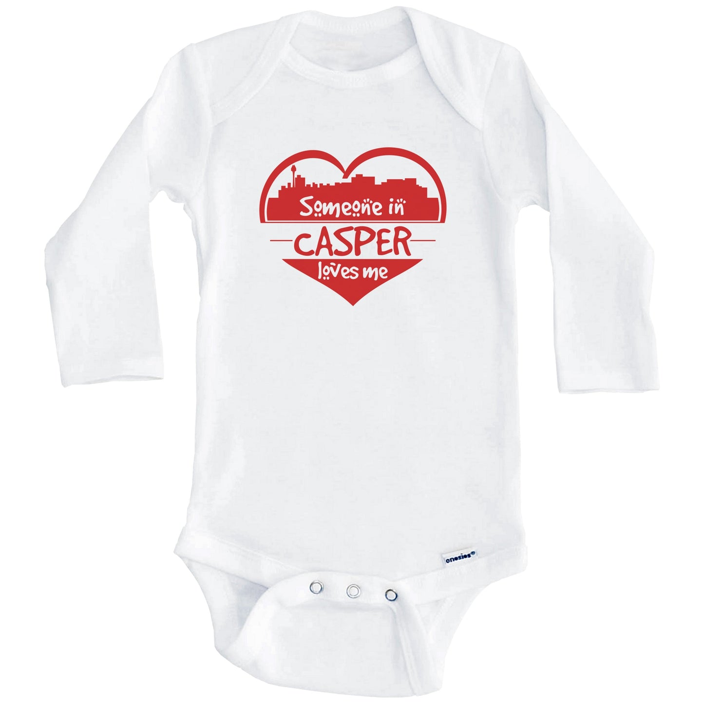 Someone in Casper Loves Me Casper Wyoming Skyline Heart Baby Onesie (Long Sleeves)