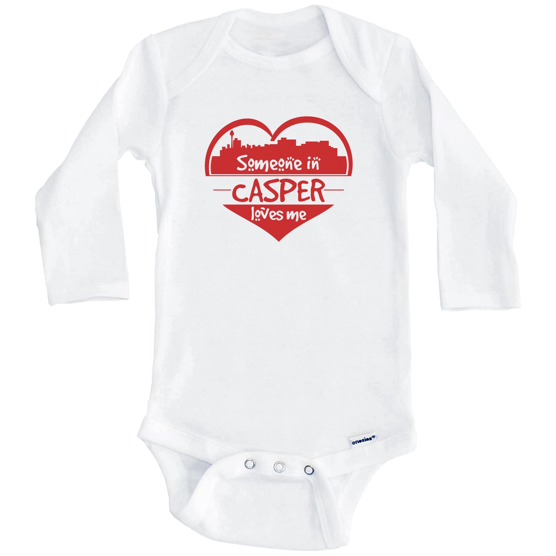 Someone in Casper Loves Me Casper Wyoming Skyline Heart Baby Onesie (Long Sleeves)