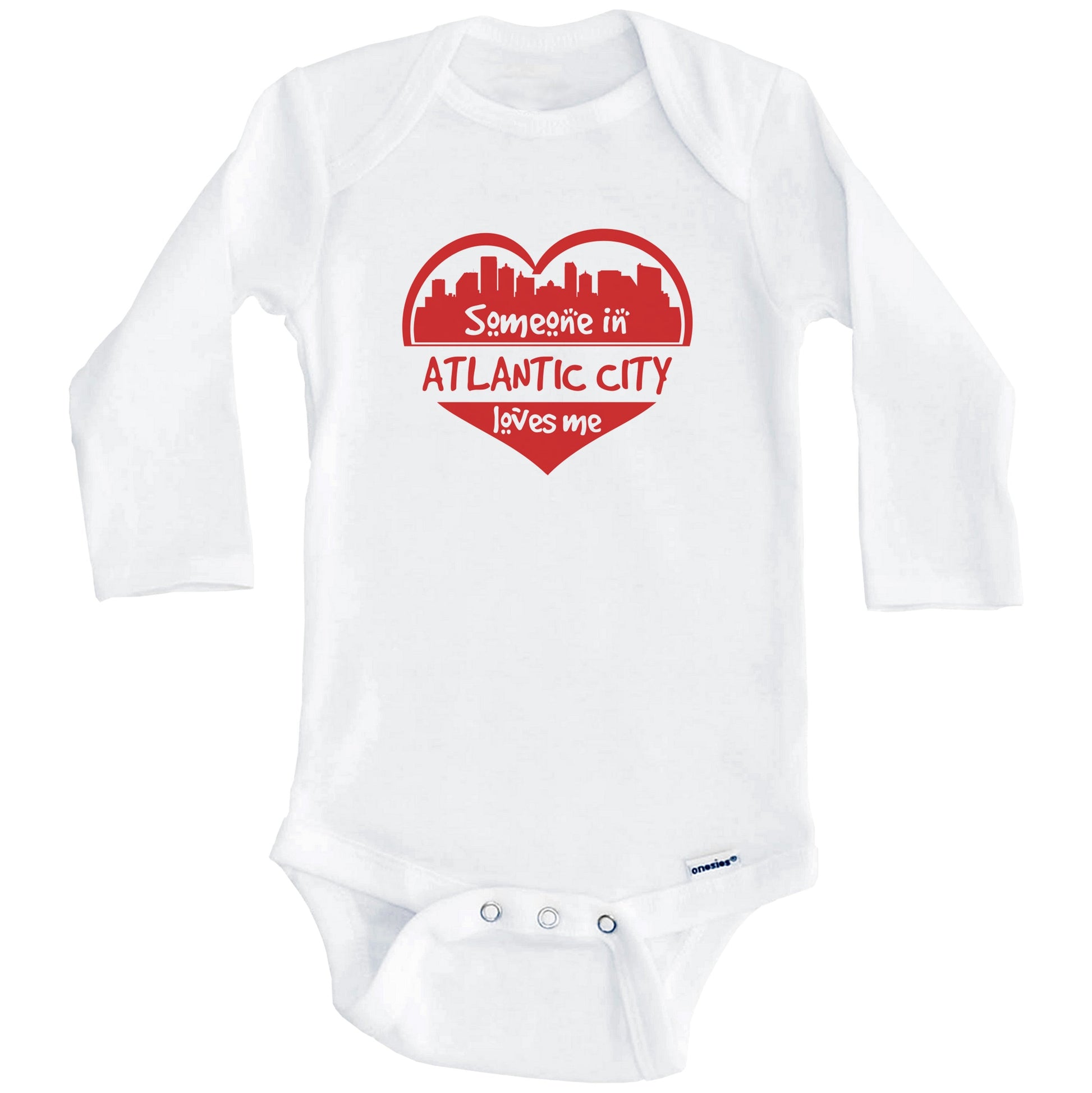 Someone in Atlantic City Loves Me Atlantic City New Jersey Skyline Heart Baby Onesie (Long Sleeves)