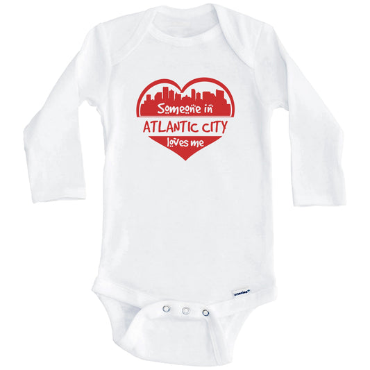 Someone in Atlantic City Loves Me Atlantic City New Jersey Skyline Heart Baby Onesie (Long Sleeves)