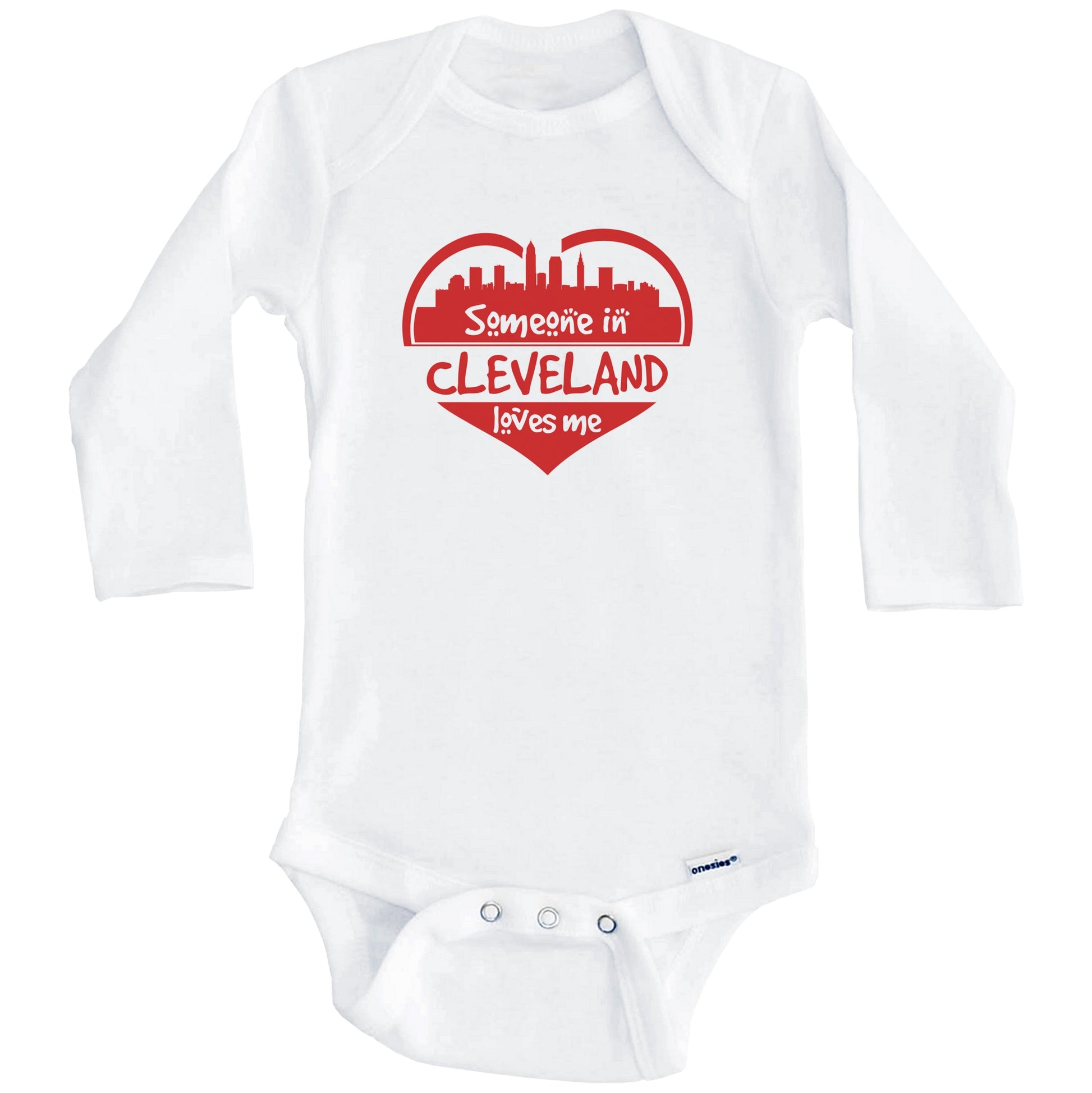 Someone in Cleveland Loves Me Cleveland Ohio Skyline Heart Baby Onesie (Long Sleeves)