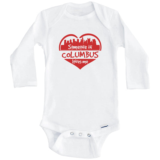 Someone in Columbus Loves Me Columbus Ohio Skyline Heart Baby Onesie (Long Sleeves)