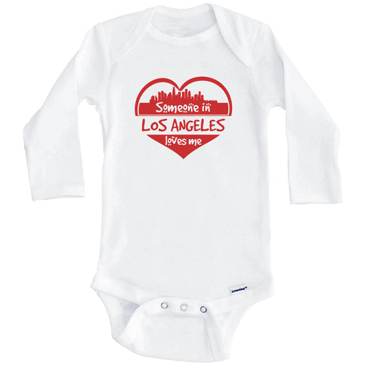 Someone in Los Angeles Loves Me Los Angeles California Skyline Heart Baby Onesie (Long Sleeves)