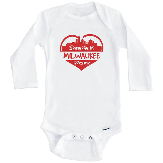 Someone in Milwaukee Loves Me Milwaukee Wisconsin Skyline Heart Baby Onesie (Long Sleeves)