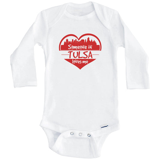 Someone in Tulsa Loves Me Tulsa Oklahoma Skyline Heart Baby Onesie (Long Sleeves)
