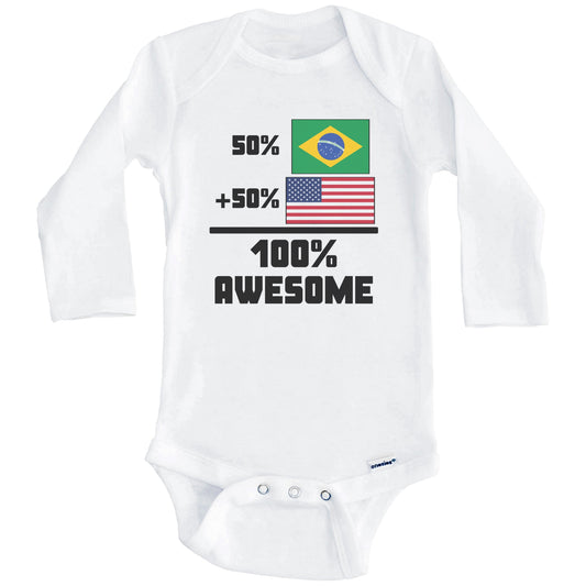 50% Brazilian 50% American 100% Awesome Funny Flag Baby Onesie (Long Sleeves)
