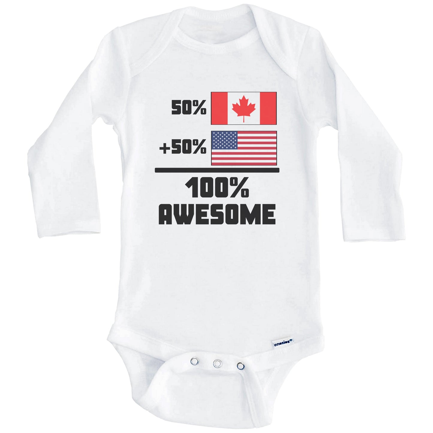 50% Canadian 50% American 100% Awesome Funny Flag Baby Onesie (Long Sleeves)
