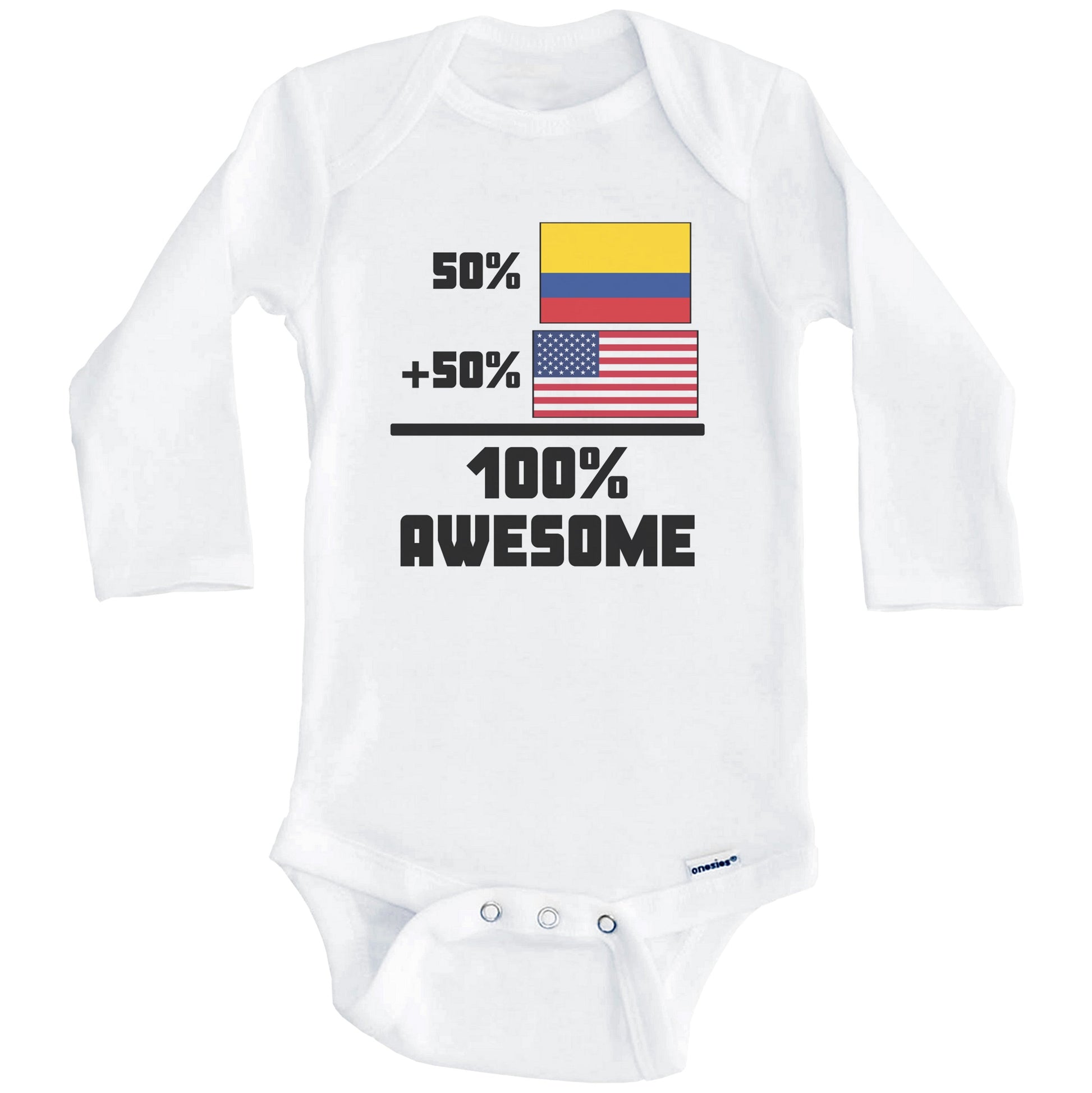 50% Colombian 50% American 100% Awesome Funny Flag Baby Onesie (Long Sleeves)