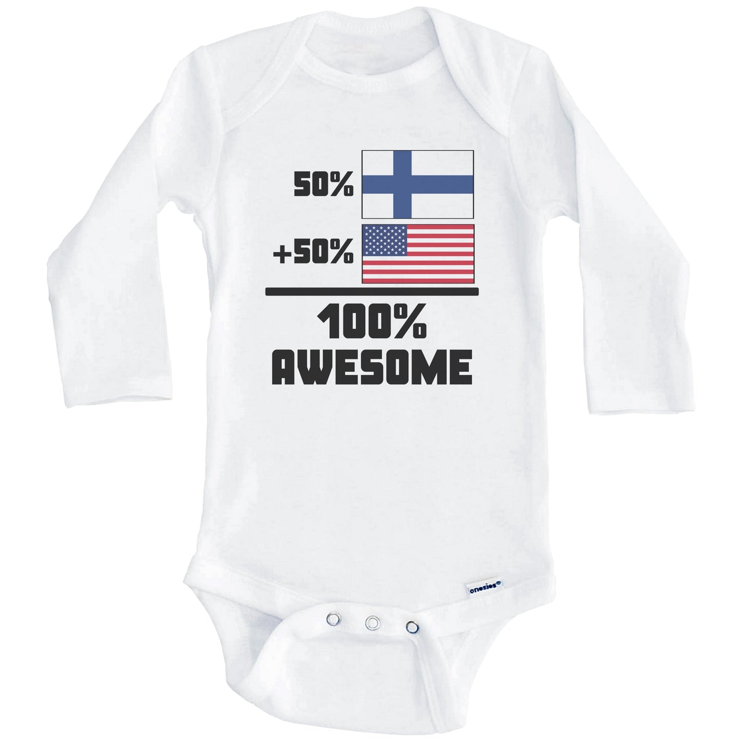 50% Finnish 50% American 100% Awesome Funny Flag Baby Onesie (Long Sleeves)