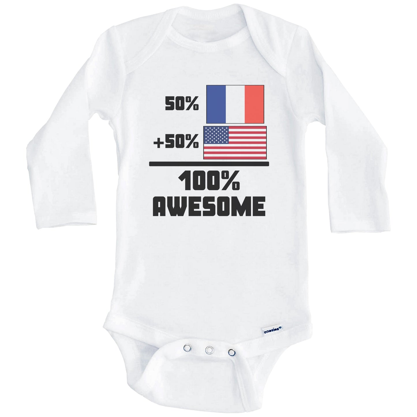 50% French 50% American 100% Awesome Funny Flag Baby Onesie (Long Sleeves)