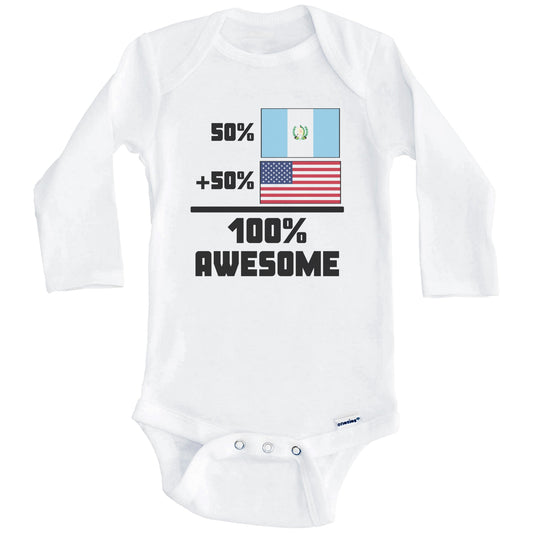 50% Guatemalan 50% American 100% Awesome Funny Flag Baby Onesie (Long Sleeves)