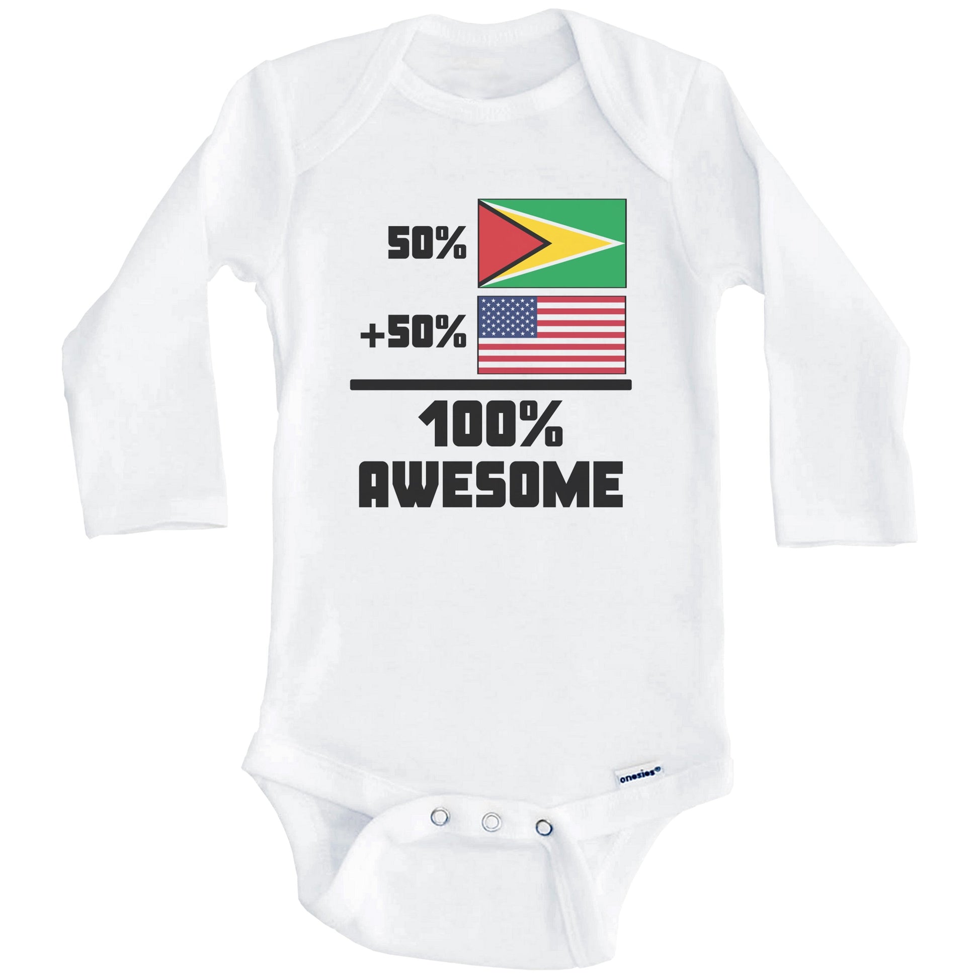 50% Guyanese 50% American 100% Awesome Funny Flag Baby Onesie (Long Sleeves)