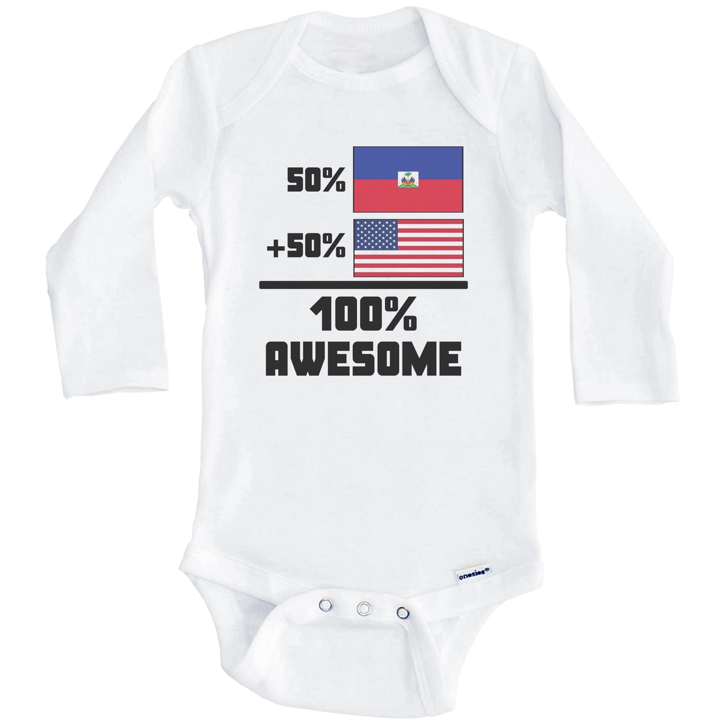 50% Haitian 50% American 100% Awesome Funny Flag Baby Onesie (Long Sleeves)