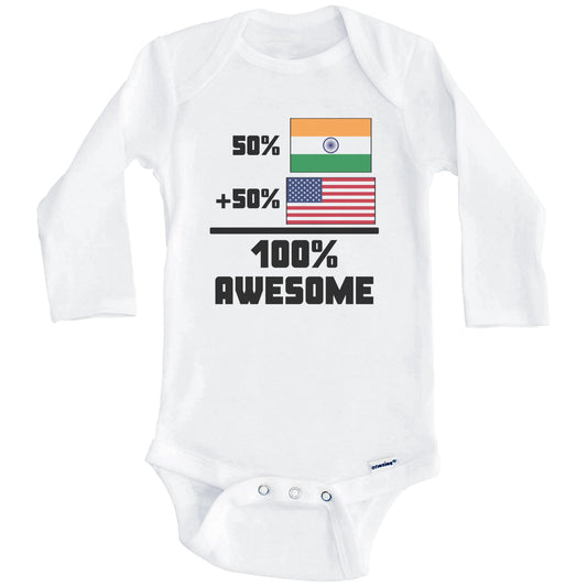 50% Indian 50% American 100% Awesome Funny Flag Baby Onesie (Long Sleeves)