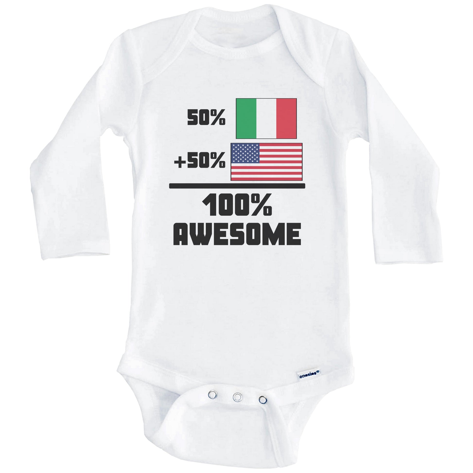 50% Italian 50% American 100% Awesome Funny Flag Baby Onesie (Long Sleeves)