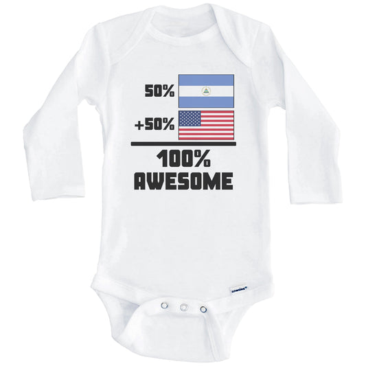 50% Nicaraguan 50% American 100% Awesome Funny Flag Baby Onesie (Long Sleeves)
