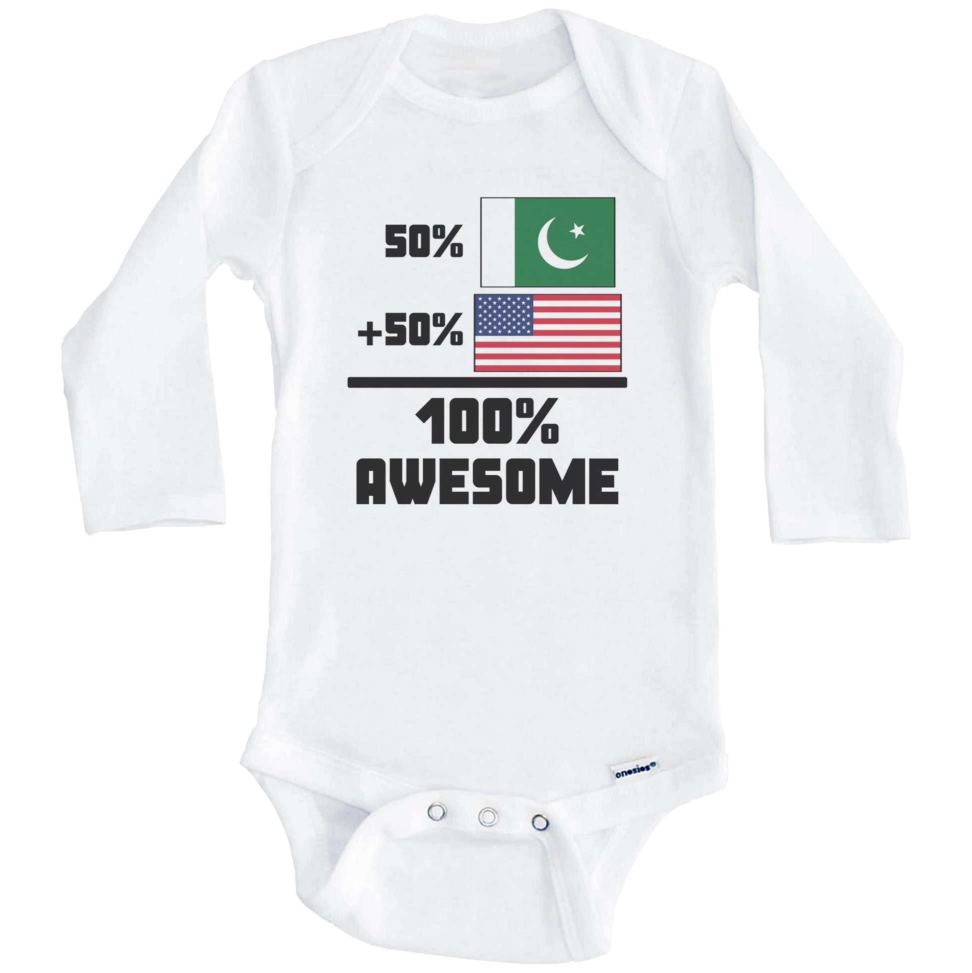 50% Pakistani 50% American 100% Awesome Funny Flag Baby Onesie (Long Sleeves)