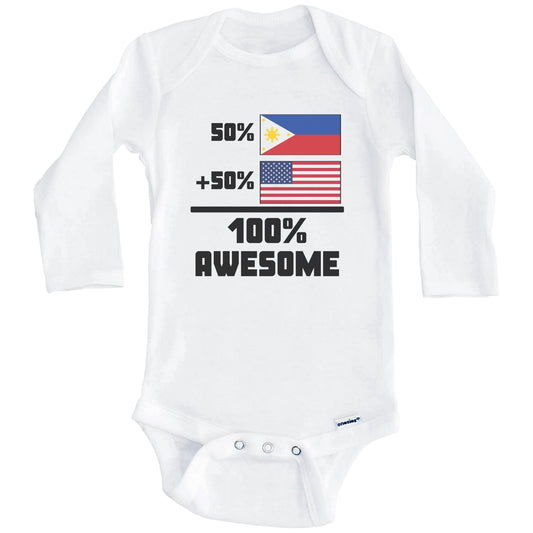 50% Filipino 50% American 100% Awesome Funny Flag Baby Onesie (Long Sleeves)