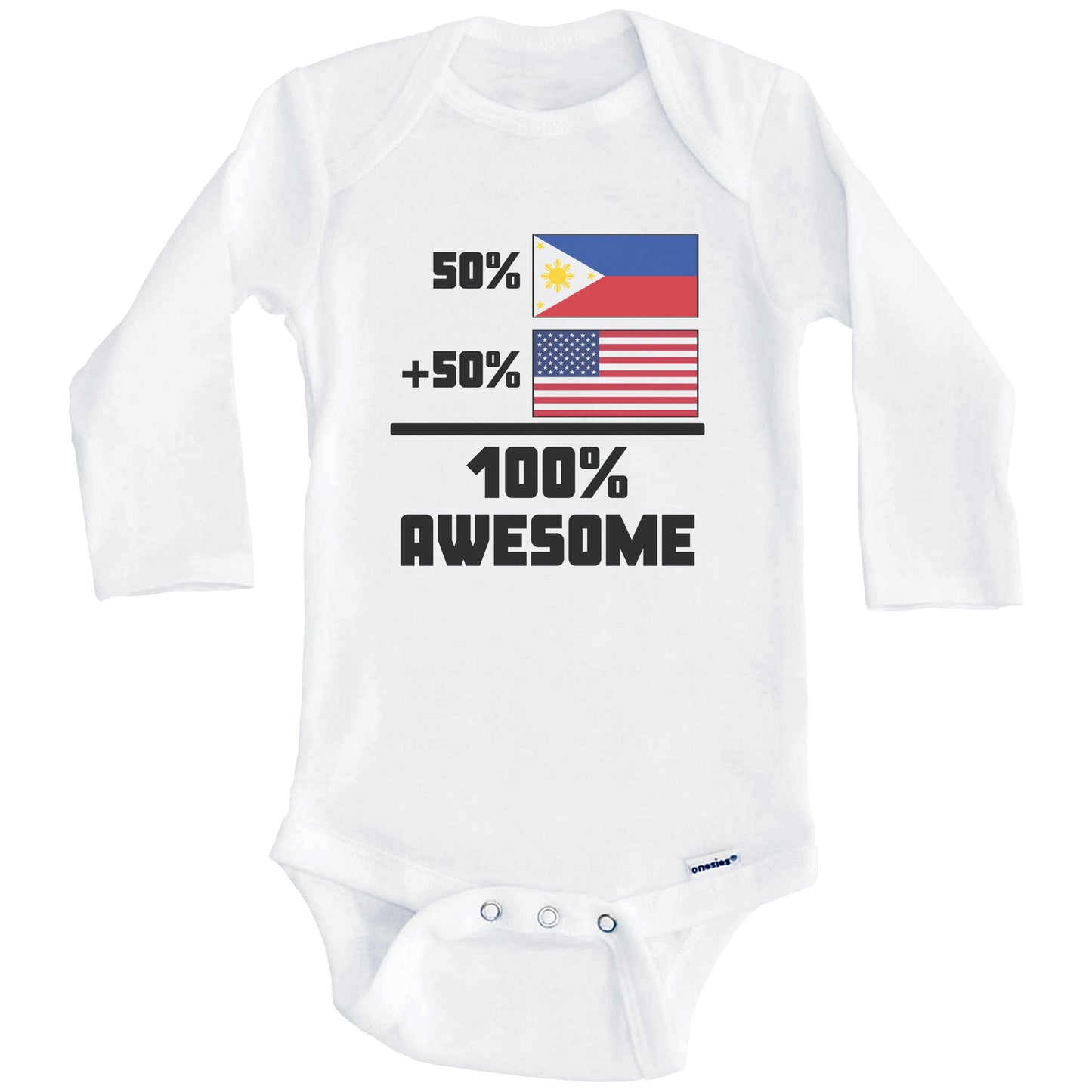 50% Filipino 50% American 100% Awesome Funny Flag Baby Onesie (Long Sleeves)