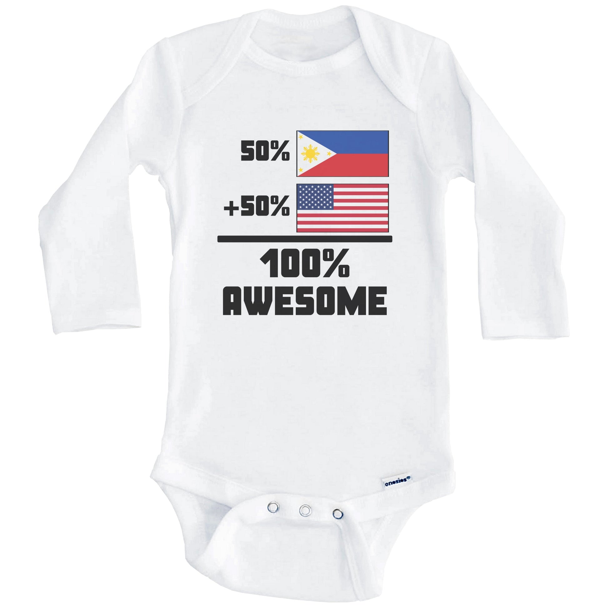 50% Filipino 50% American 100% Awesome Funny Flag Baby Onesie (Long Sleeves)