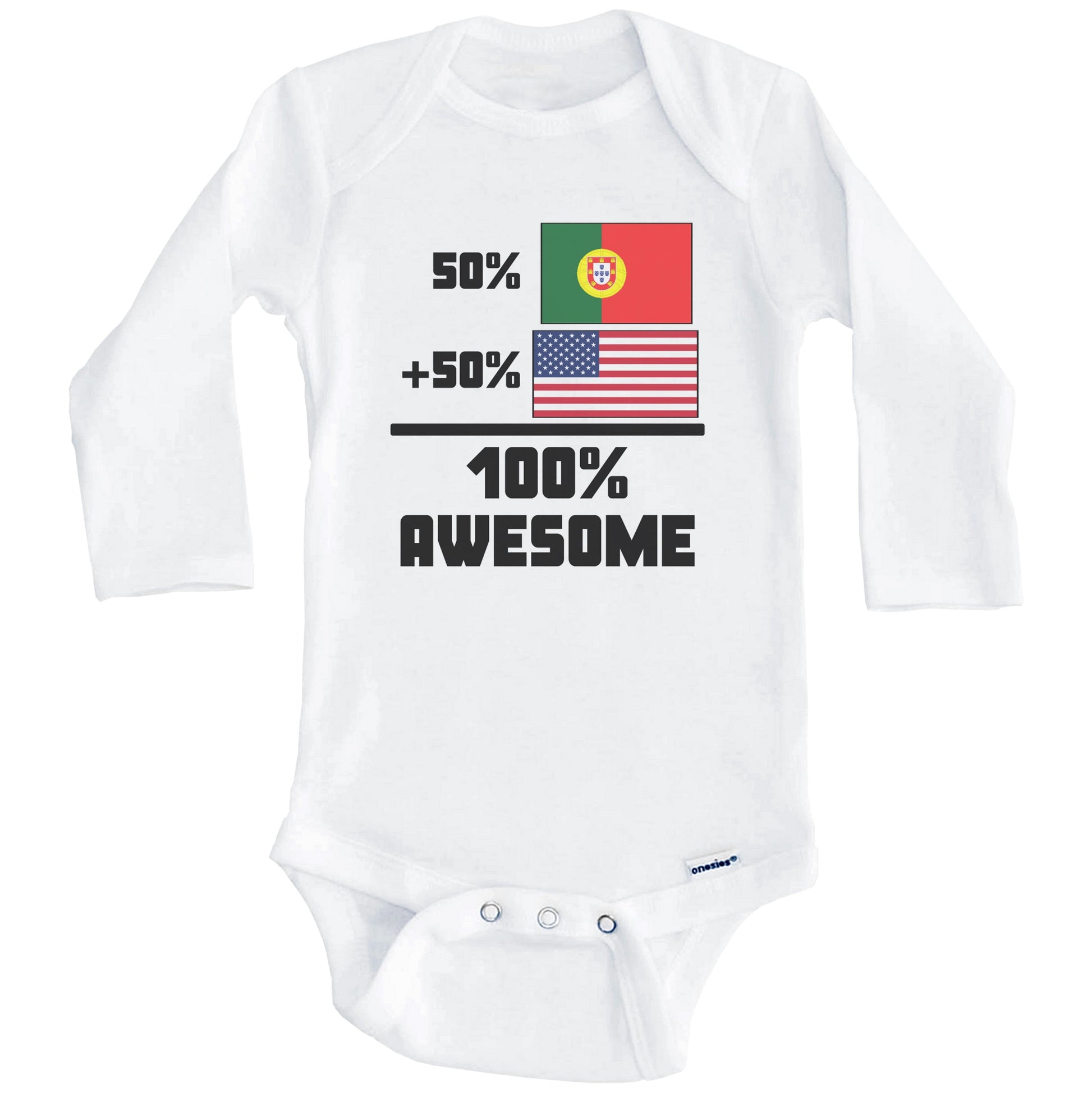 50% Portuguese 50% American 100% Awesome Funny Flag Baby Onesie (Long Sleeves)