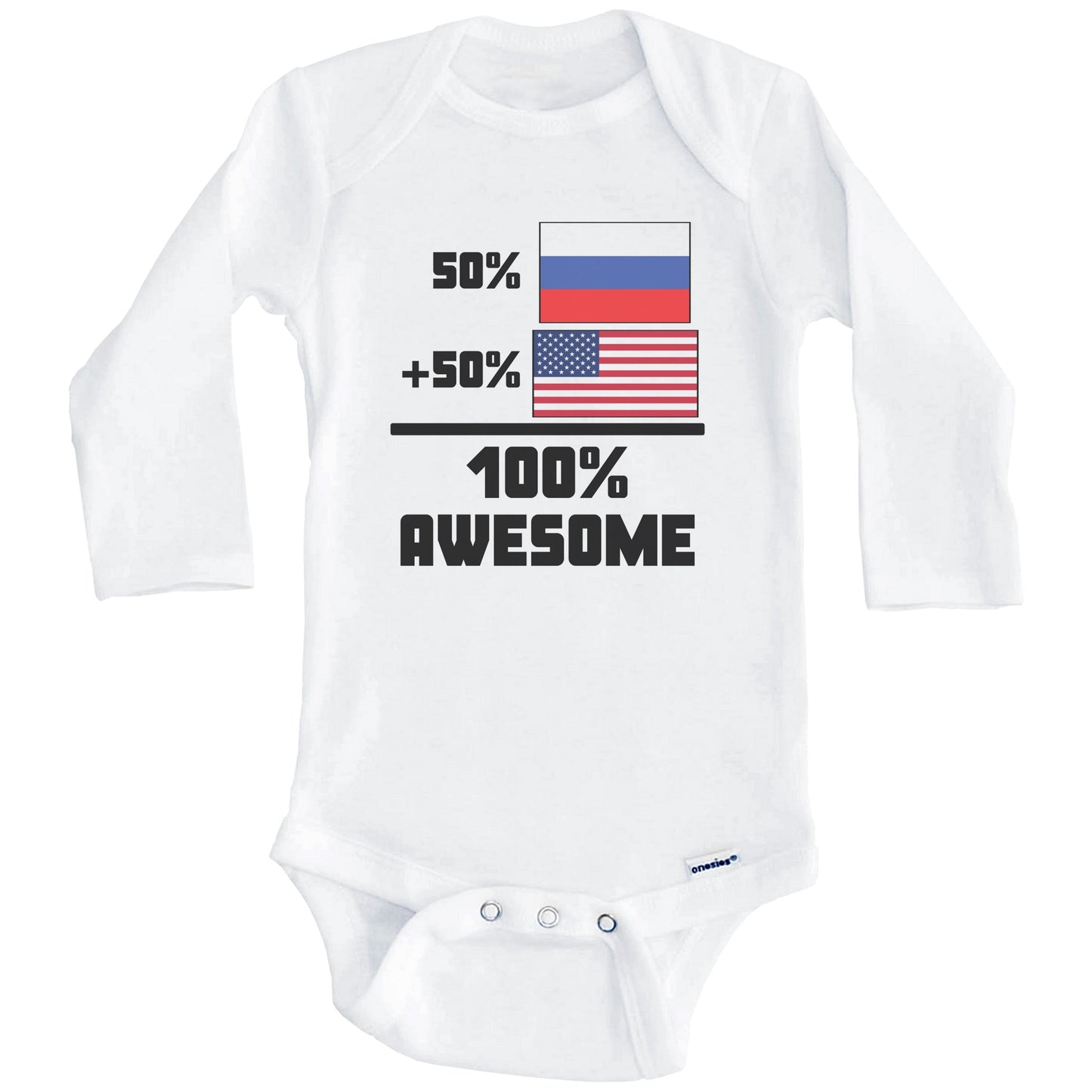 50% Russian 50% American 100% Awesome Funny Flag Baby Onesie (Long Sleeves)