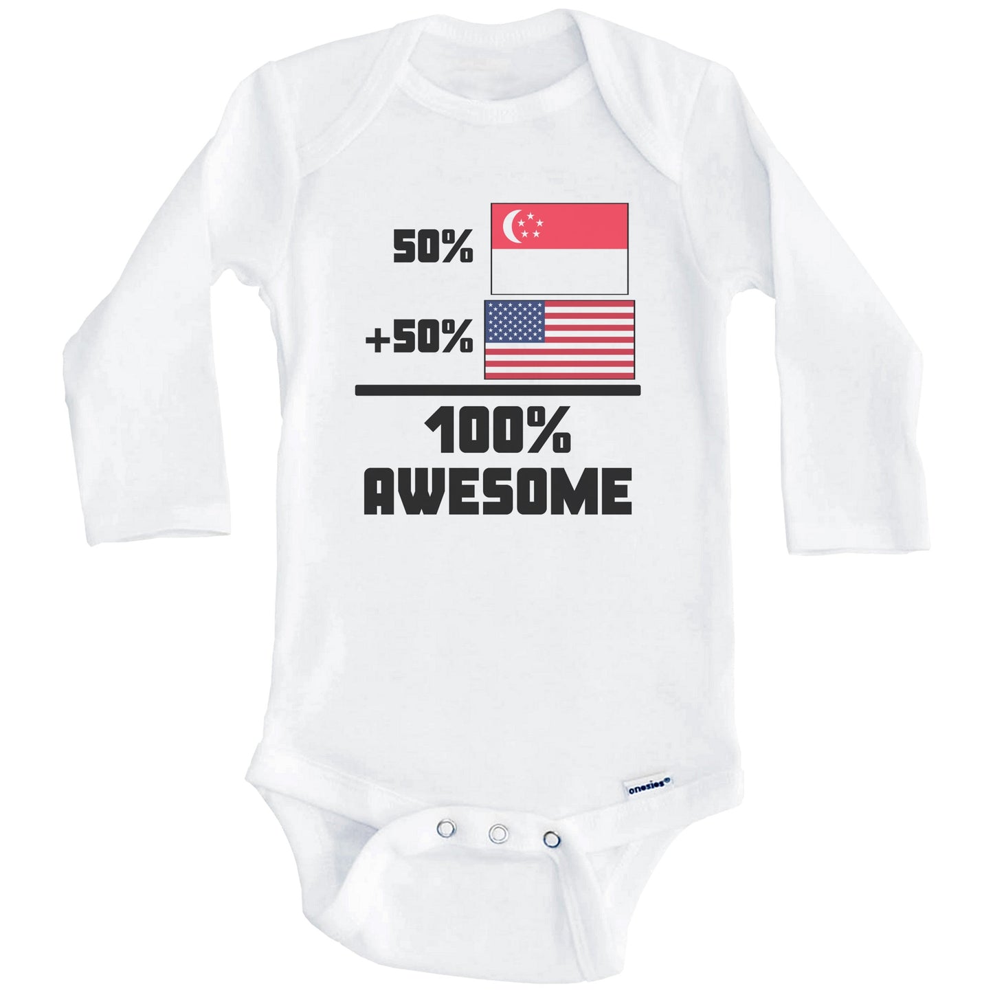 50% Singaporean 50% American 100% Awesome Funny Flag Baby Onesie (Long Sleeves)