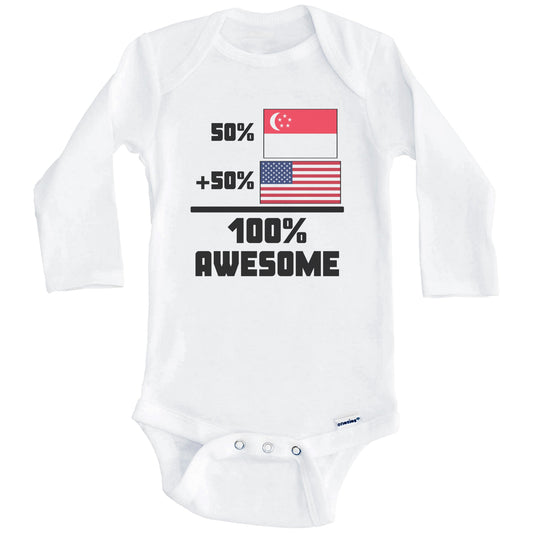 50% Singaporean 50% American 100% Awesome Funny Flag Baby Onesie (Long Sleeves)
