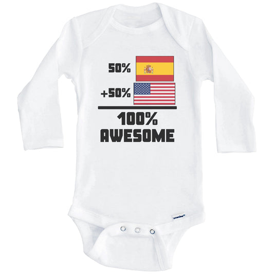 50% Spanish 50% American 100% Awesome Funny Flag Baby Onesie (Long Sleeves)